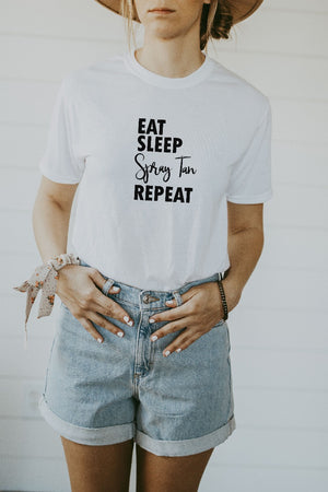 Women's White Eat Sleep Spray Tan Repeat Shirt